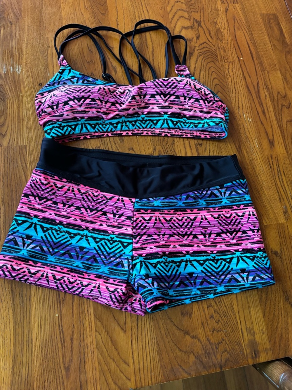 Vibrant Tribal Print Bikini Set - Pink & Teal